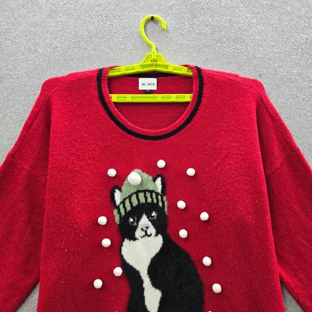 Torrid Women‎ Sweater 1 Red Holiday Cat Ringer Knit Pullover